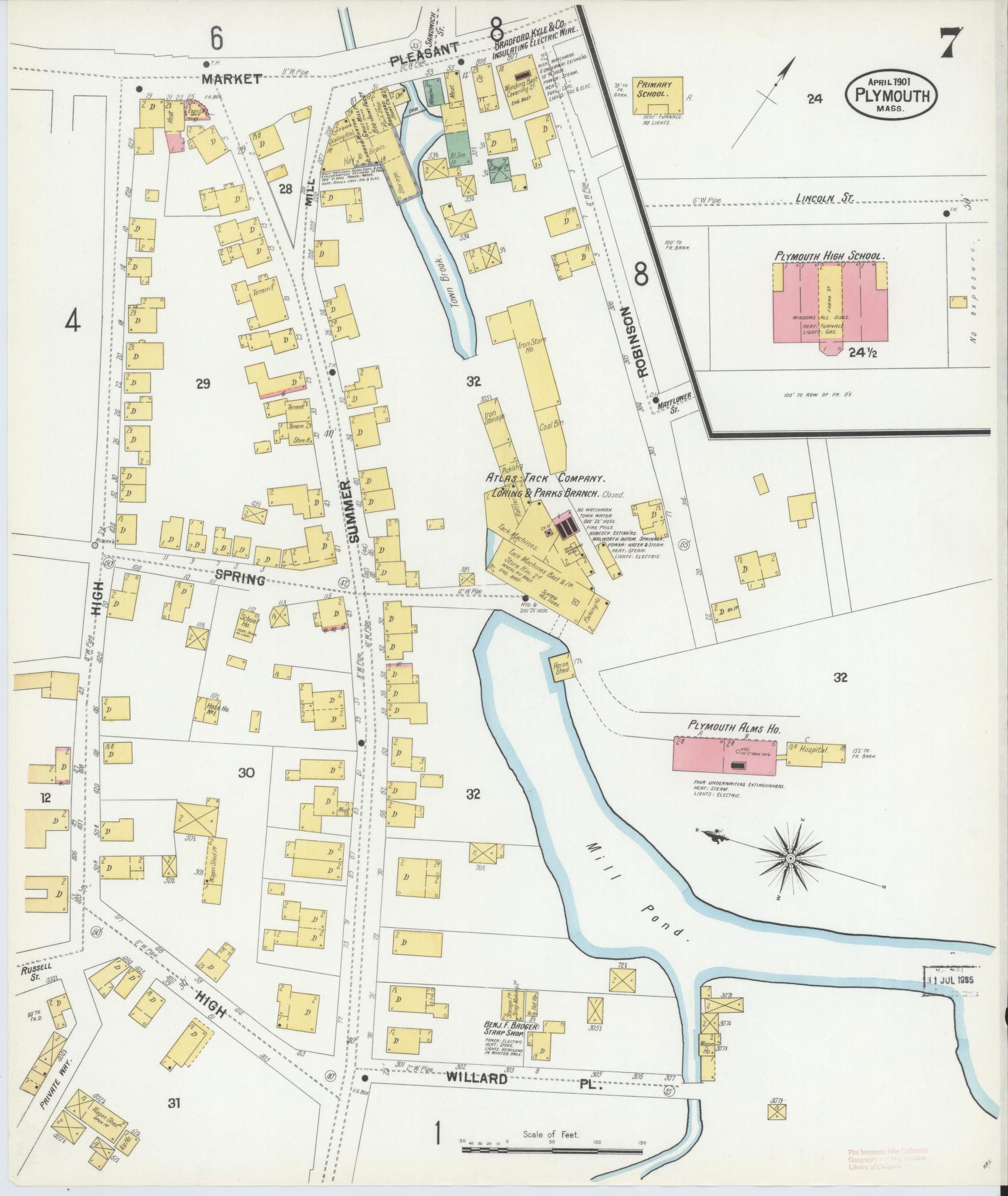 Sanborn Fire Insurance Map from Plymouth, Plymouth County, Massachusetts (1901), Sheet #0007 - Complete Map Set gallery image, historic Sanborn map, vintage wall art, Massachusetts Massachusetts