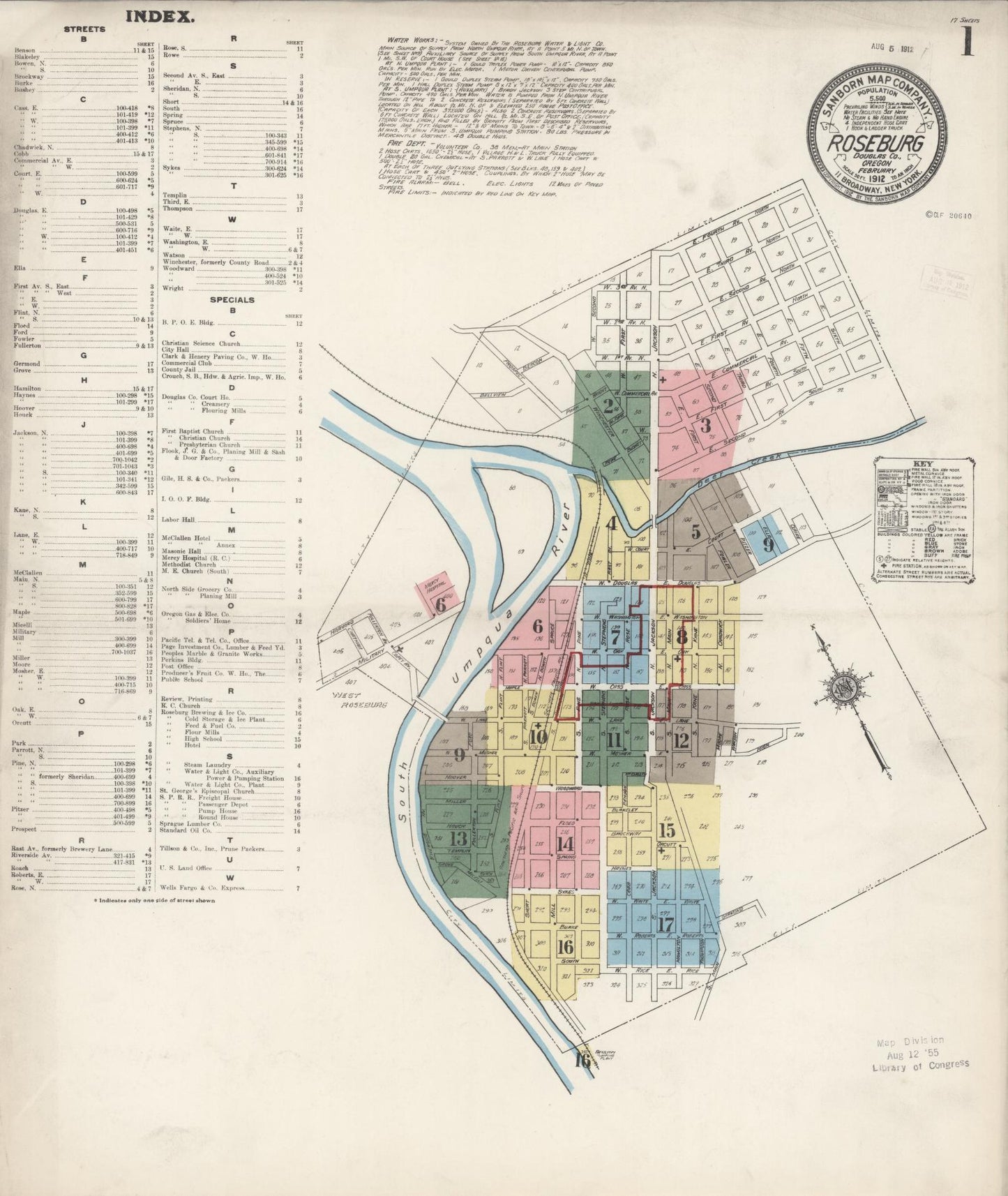 Sanborn Fire Insurance Map from Roseburg, Douglas County, Oregon. (1912) – Historic Sanborn Fire Insurance Map Print