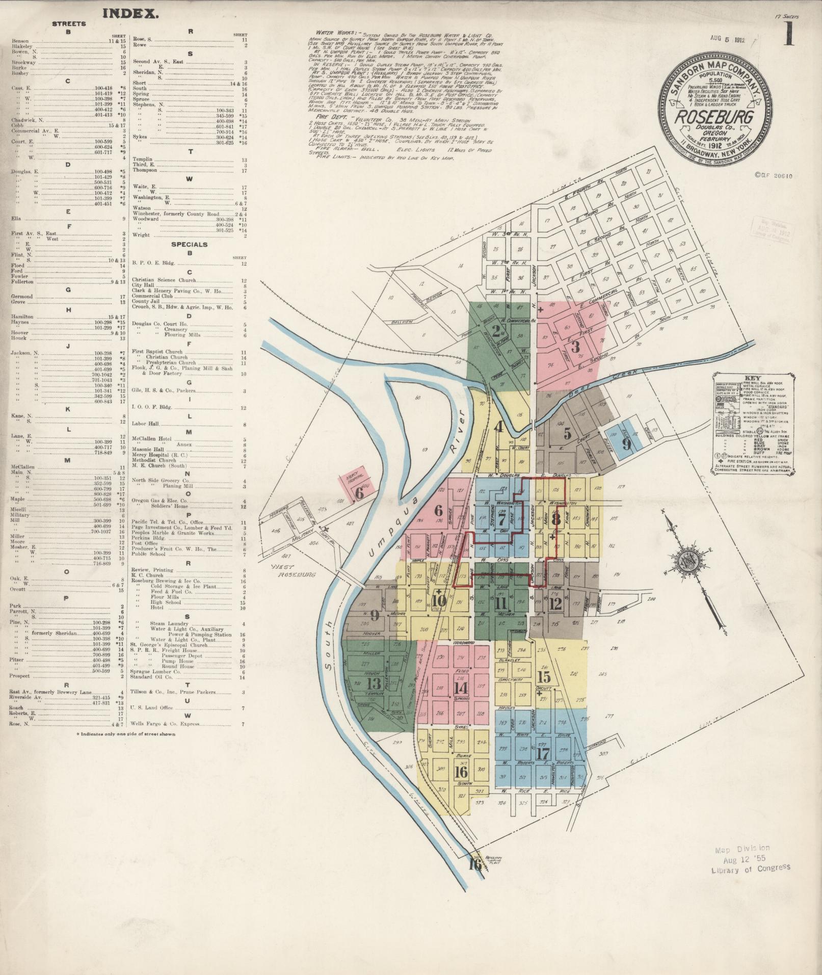 Sanborn Fire Insurance Map from Roseburg, Douglas County, Oregon. (1912) – Historic Sanborn Fire Insurance Map Print