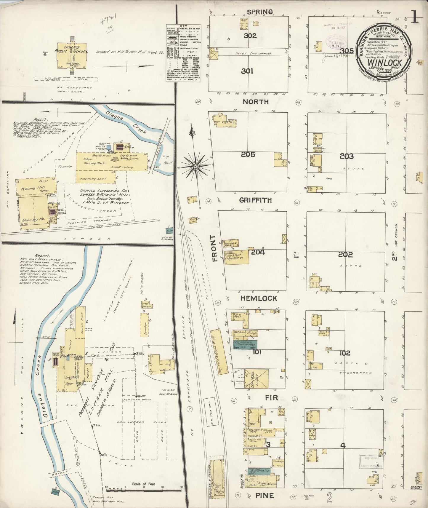 Sanborn Fire Insurance Map from Winlock, Lewis County, Washington (1893), Sheet #0001 - Complete Map Set gallery image, historic Sanborn map, vintage wall art, Washington Washington