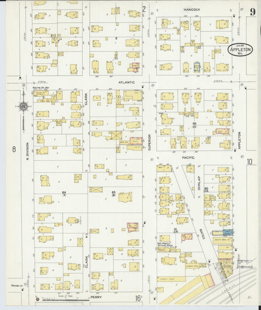 Sanborn Fire Insurance Map from Appleton, Outagamie County, Wisconsin (1911), Sheet #0009 - Historic Sanborn Fire Insurance Map Print, vintage old map wall art, antique decor, genealogy gift, Wisconsin Wisconsin map