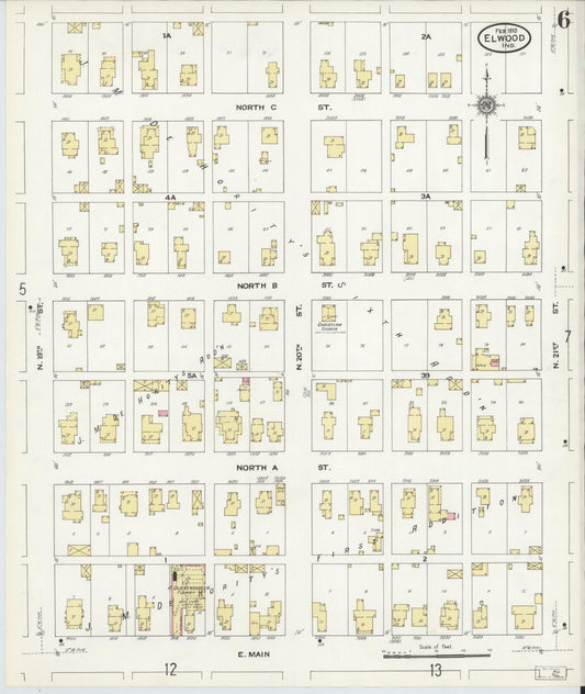 Sanborn Fire Insurance Map from Elwood, Madison County, Indiana (1910), Sheet #0006 - Historic Sanborn Fire Insurance Map Print, vintage old map wall art, antique decor, genealogy gift, Indiana Indiana map
