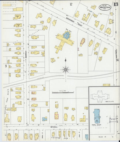 Sanborn Fire Insurance Map from Waukesha, Waukesha County, Wisconsin (1901), Sheet #0013 - Historic Sanborn Fire Insurance Map Print, vintage old map wall art, antique decor, genealogy gift, Wisconsin Wisconsin map