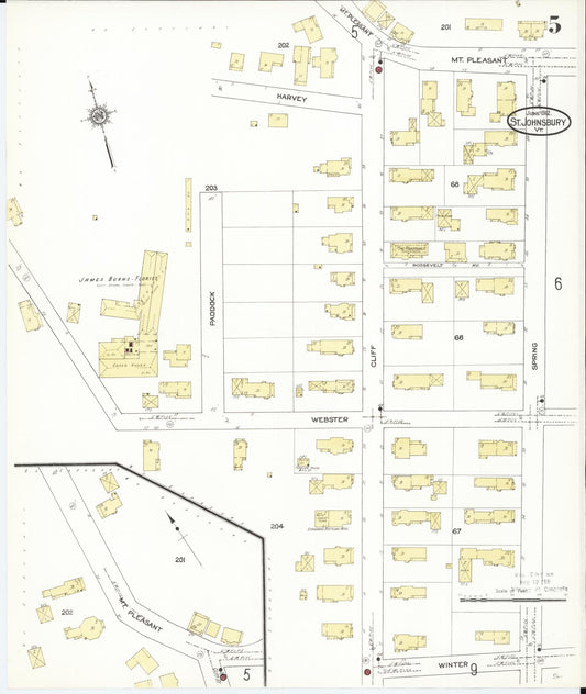 Sanborn Fire Insurance Map from Saint Johnsbury, Caledonia County, Vermont (1912), Sheet #0005 - Historic Sanborn Fire Insurance Map Print, vintage old map wall art, antique decor, genealogy gift, Vermont Vermont map