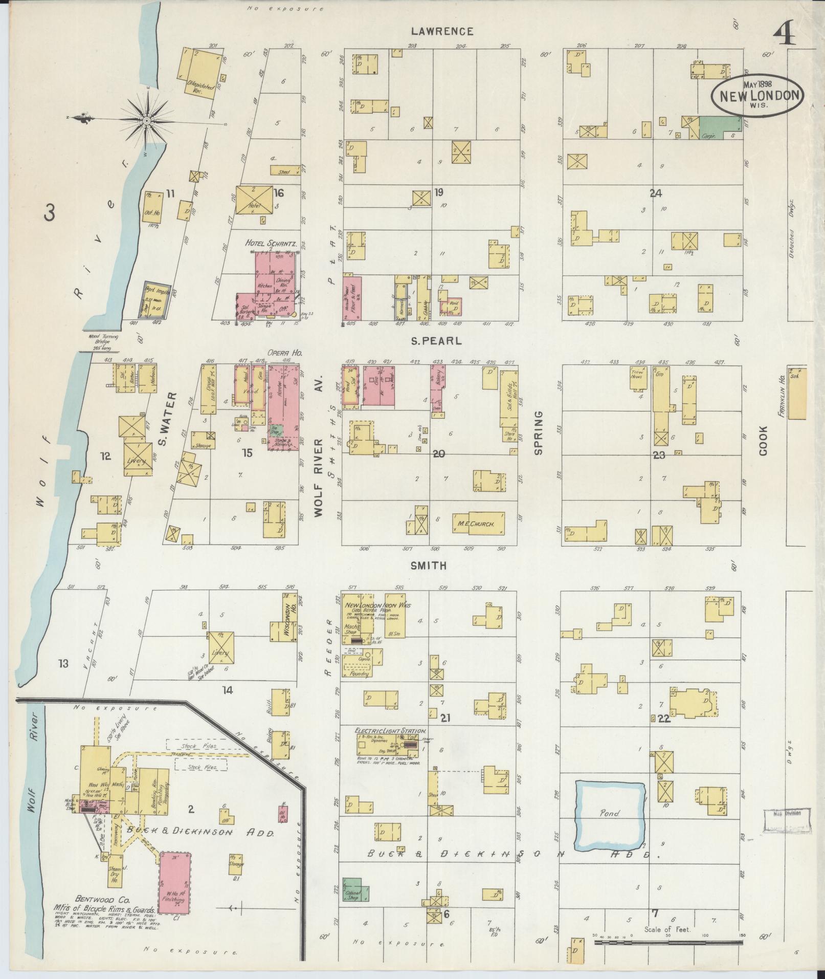 Sanborn Fire Insurance Map from New London, Waupaca and Outagamie Counties, Wisconsin (1898), Sheet #0004 - Complete Map Set gallery image, historic Sanborn map, vintage wall art, Wisconsin Wisconsin