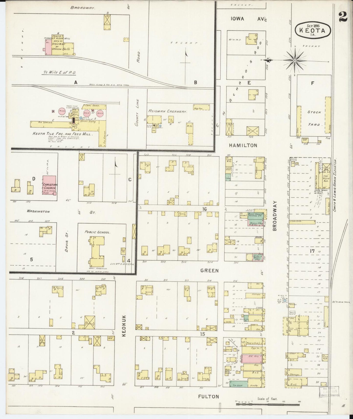Sanborn Fire Insurance Map from Keota, Keokuk County, Iowa (1895), Sheet #0002 - Historic Sanborn Fire Insurance Map Print, vintage old map wall art