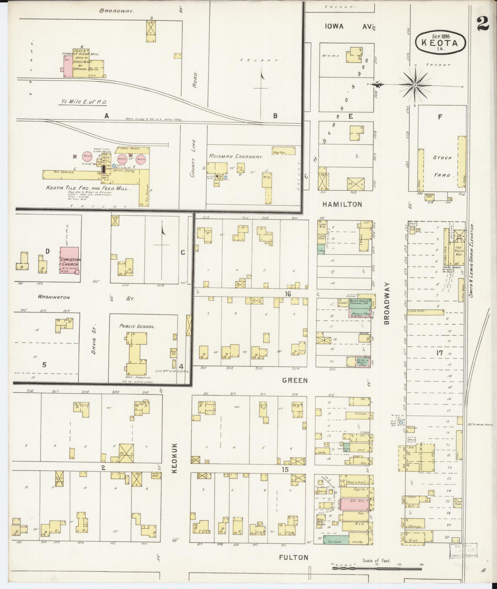 Sanborn Fire Insurance Map from Keota, Keokuk County, Iowa (1895), Sheet #0002 - Historic Sanborn Fire Insurance Map Print, vintage old map wall art