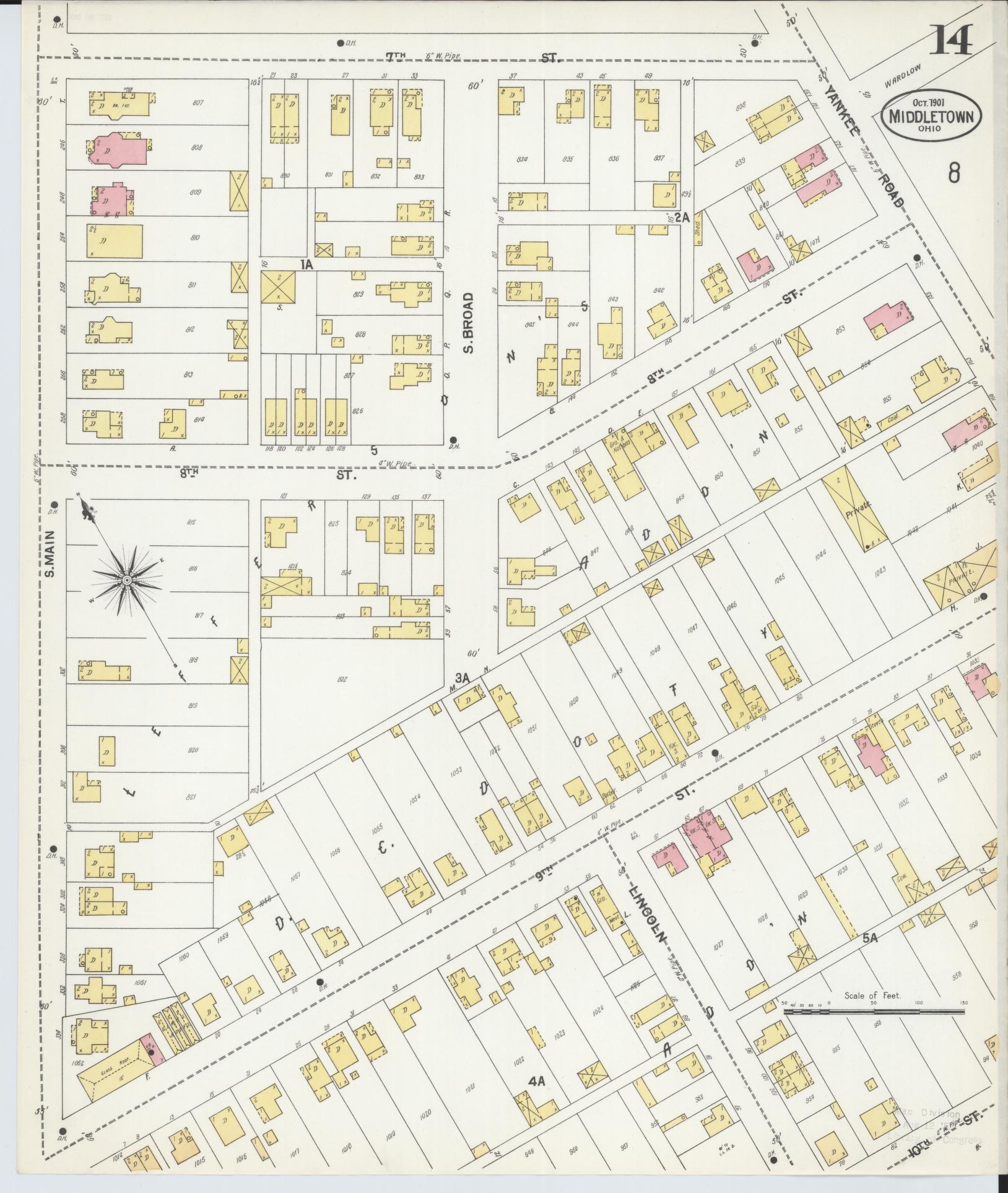Sanborn Fire Insurance Map from Middletown, Butler County, Ohio (1901), Sheet #0014 - Historic Sanborn Fire Insurance Map Print, vintage old map wall art, antique decor, genealogy gift, Ohio Ohio map