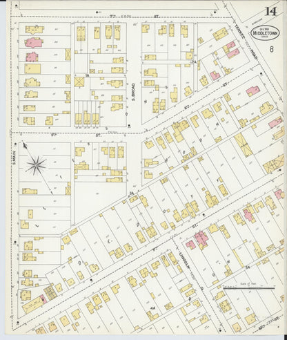 Sanborn Fire Insurance Map from Middletown, Butler County, Ohio (1901), Sheet #0014 - Historic Sanborn Fire Insurance Map Print, vintage old map wall art, antique decor, genealogy gift, Ohio Ohio map