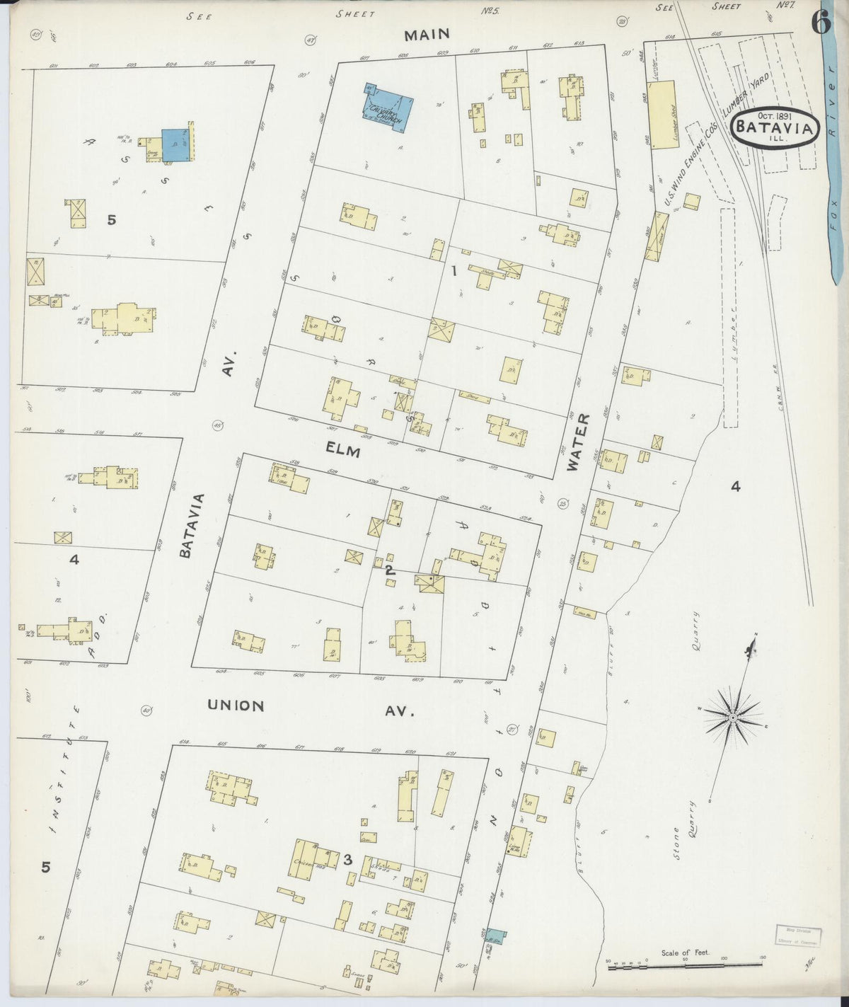 Sanborn Fire Insurance Map from Batavia, Kane County, Illinois (1891), Sheet #0006 - Complete Map Set gallery image, historic Sanborn map, vintage wall art, Illinois Illinois