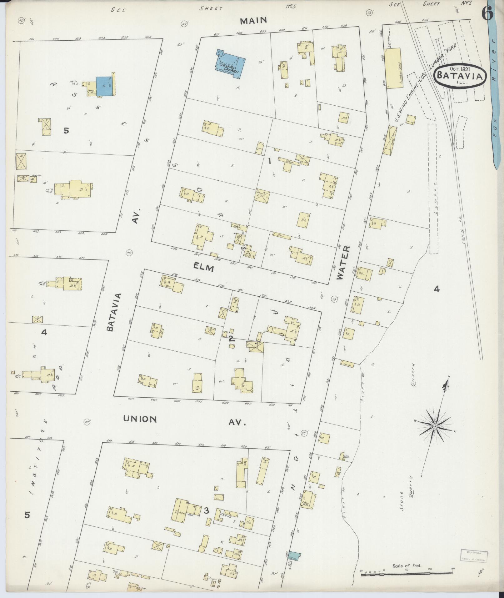 Sanborn Fire Insurance Map from Batavia, Kane County, Illinois (1891), Sheet #0006 - Complete Map Set gallery image, historic Sanborn map, vintage wall art, Illinois Illinois