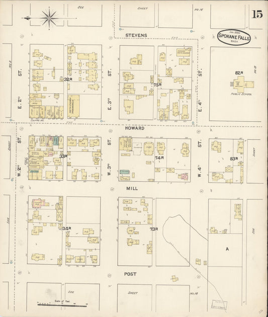 Sanborn Fire Insurance Map from Spokane, Spokane County, Washington (1890), Sheet #0015 - Historic Sanborn Fire Insurance Map Print, vintage old map wall art, antique decor, genealogy gift, Washington Washington map