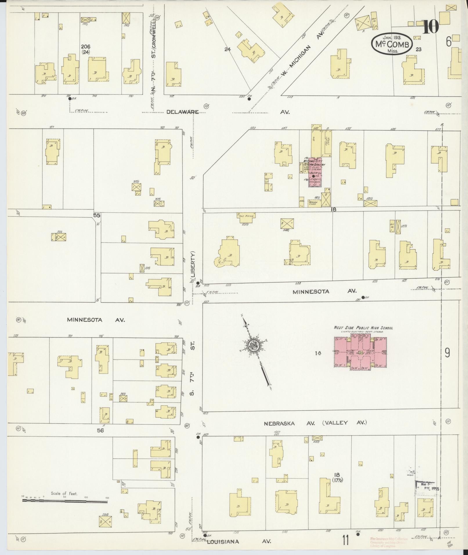 Sanborn Fire Insurance Map from McComb, Pike County, Mississippi (1913), Sheet #0010 - Historic Sanborn Fire Insurance Map Print, vintage old map wall art, antique decor, genealogy gift, Mississippi Mississippi map