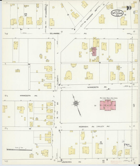 Sanborn Fire Insurance Map from McComb, Pike County, Mississippi (1913), Sheet #0010 - Historic Sanborn Fire Insurance Map Print, vintage old map wall art, antique decor, genealogy gift, Mississippi Mississippi map