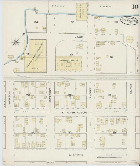 Sanborn Fire Insurance Map from La Porte, La Porte County, Indiana (1886), Sheet #0010 - Historic Sanborn Fire Insurance Map Print, vintage old map wall art, antique decor, genealogy gift, Indiana Indiana map