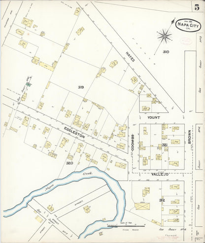 Sanborn Fire Insurance Map from Napa, Napa County, California (1891), Sheet #0005 - Historic Sanborn Fire Insurance Map Print, vintage old map wall art, antique decor, genealogy gift, California California map