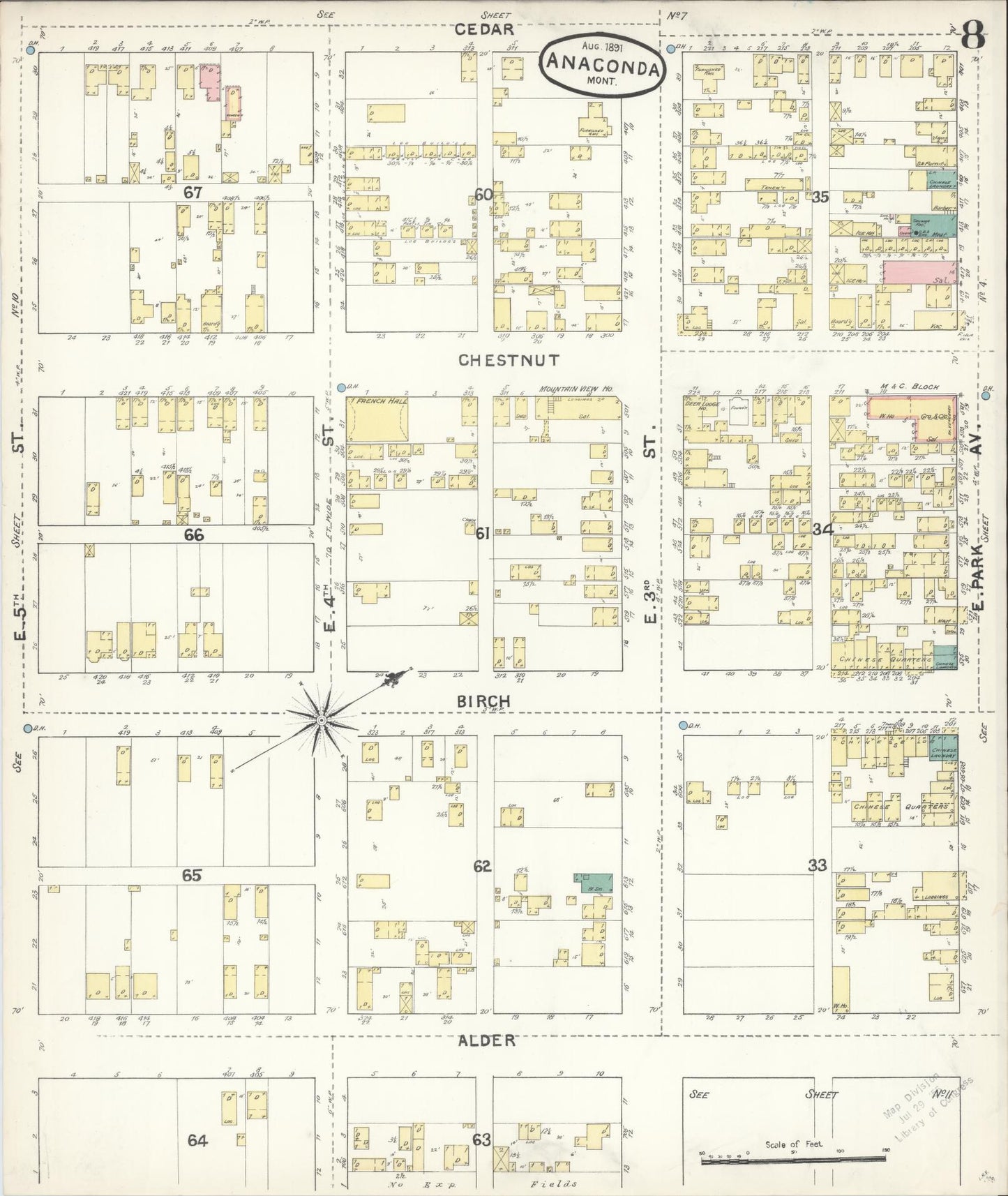 Sanborn Fire Insurance Map from Anaconda, Deer Lodge County, Montana (1891), Sheet #0008 - Complete Map Set gallery image, historic Sanborn map, vintage wall art, Montana Montana