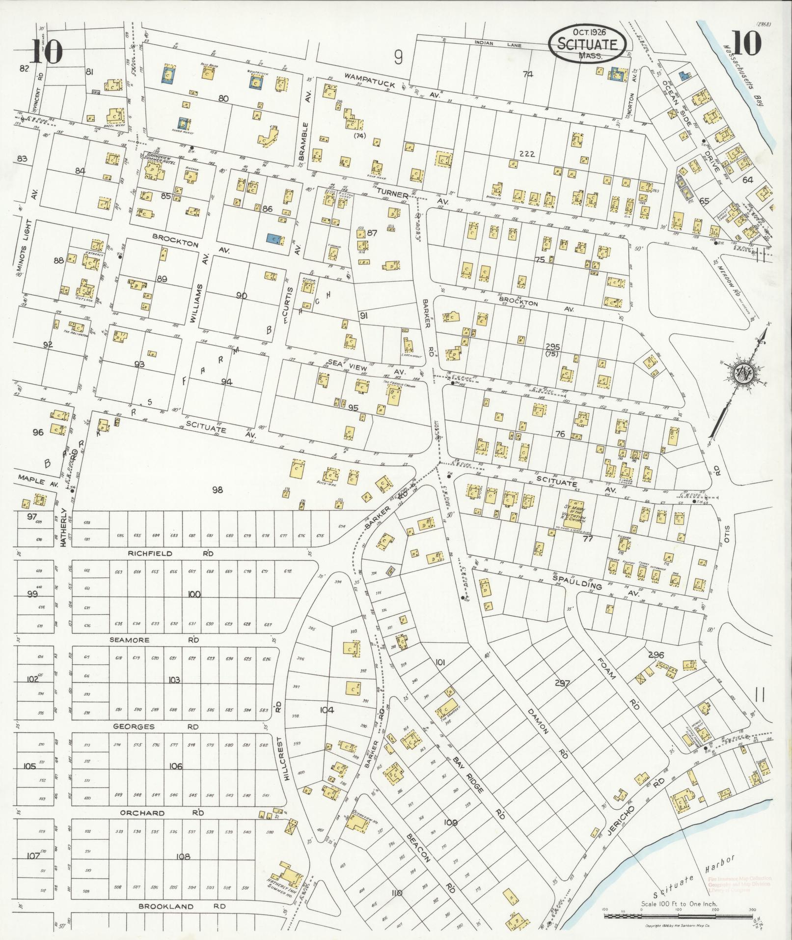 Sanborn Fire Insurance Map from Scituate, Plymouth County, Massachusetts (1926), Sheet #0010 - Historic Sanborn Fire Insurance Map Print, vintage old map wall art, antique decor, genealogy gift, Massachusetts Massachusetts map
