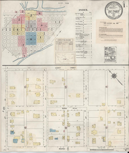 Sanborn Fire Insurance Map from Big Timber, Sweet Grass County, Montana (1938), Sheet #0001 - Complete Map Set gallery image, historic Sanborn map, vintage wall art, Montana Montana