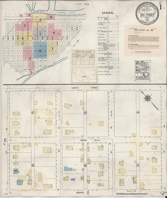 Sanborn Fire Insurance Map from Big Timber, Sweet Grass County, Montana (1938), Sheet #0001 - Complete Map Set gallery image, historic Sanborn map, vintage wall art, Montana Montana