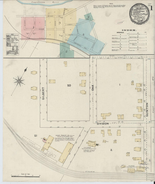 Sanborn Fire Insurance Map from Sidney, Delaware County, New York (1891), Sheet #0001 - Historic Sanborn Fire Insurance Map Print, vintage old map wall art, antique decor, genealogy gift, Sidney Delaware map