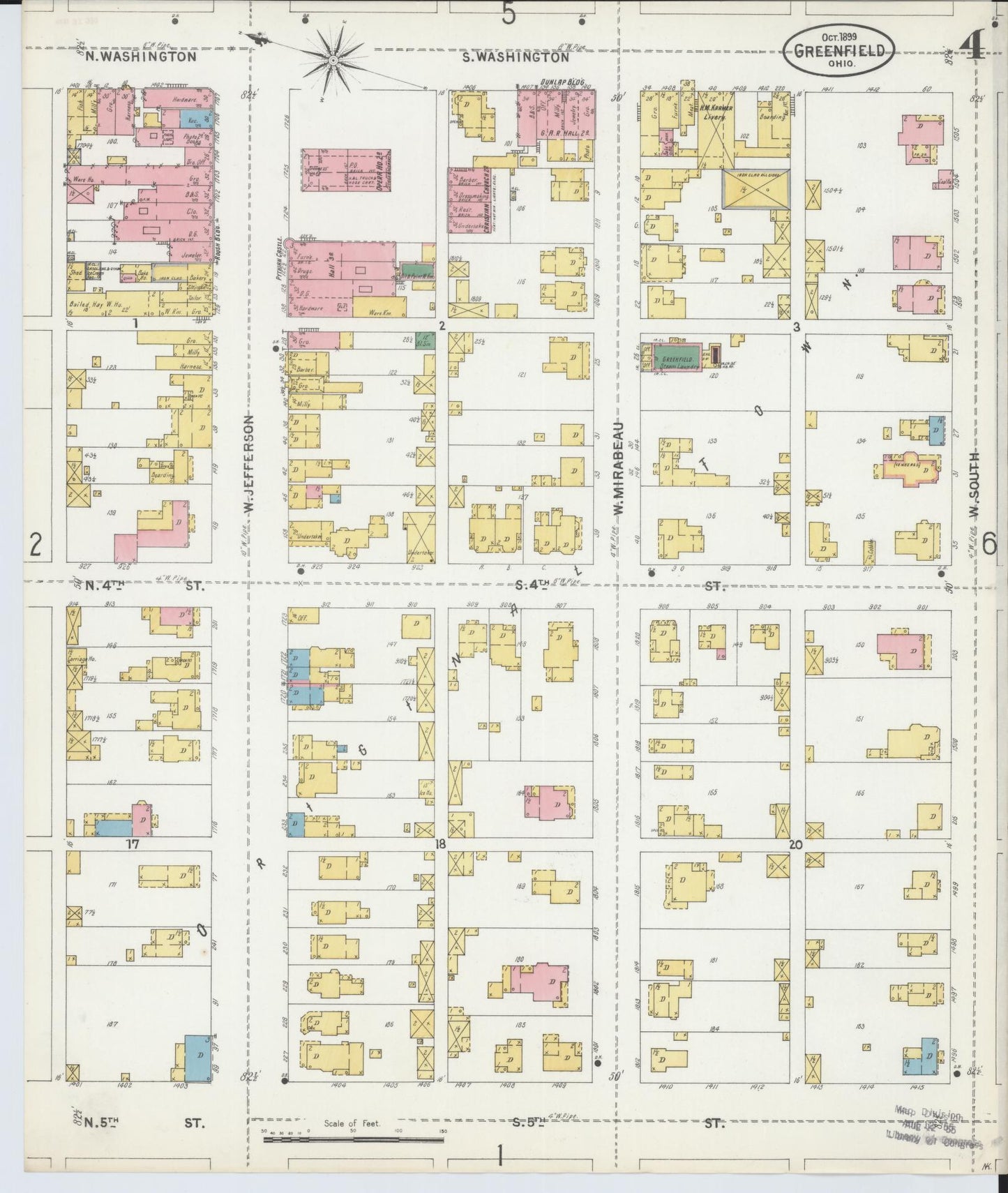 Sanborn Fire Insurance Map from Greenfield, Highland County, Ohio (1899), Sheet #0004 - Historic Sanborn Fire Insurance Map Print, vintage old map wall art, antique decor, genealogy gift, Ohio Ohio map