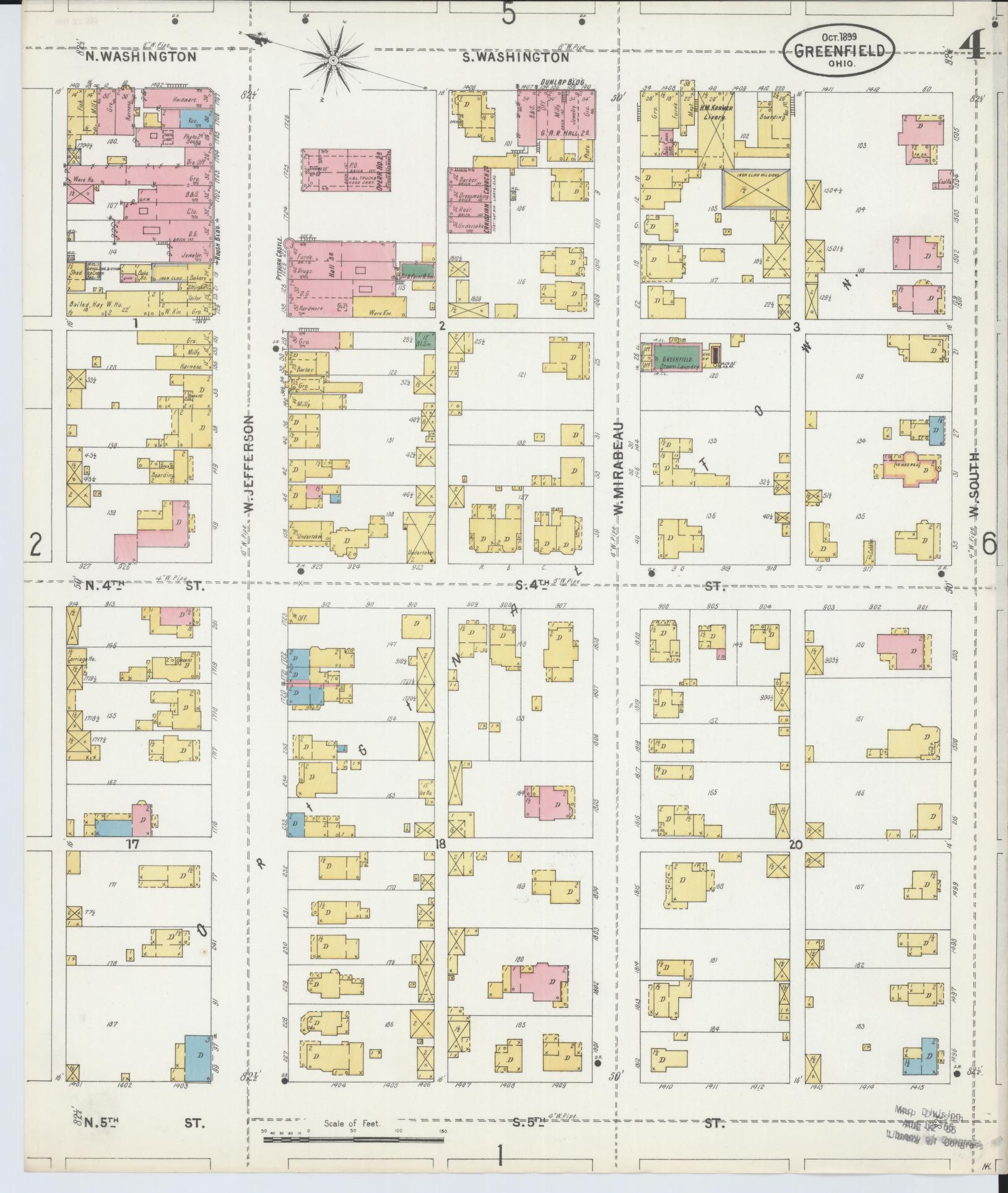 Sanborn Fire Insurance Map from Greenfield, Highland County, Ohio (1899), Sheet #0004 - Historic Sanborn Fire Insurance Map Print, vintage old map wall art, antique decor, genealogy gift, Ohio Ohio map