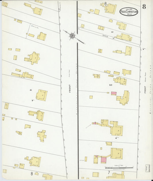 Sanborn Fire Insurance Map from Pass Christian, Harrison County, Mississippi (1918), Sheet #0008 - Historic Sanborn Fire Insurance Map Print, vintage old map wall art, antique decor, genealogy gift, Mississippi Mississippi map