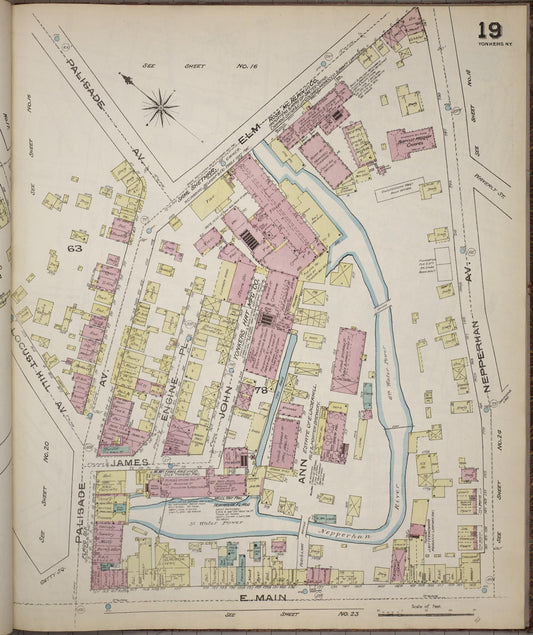 Sanborn Fire Insurance Map from Yonkers, Westchester County, New York (1886), Sheet #0019 - Historic Sanborn Fire Insurance Map Print, vintage old map wall art, antique decor, genealogy gift, New York New York map