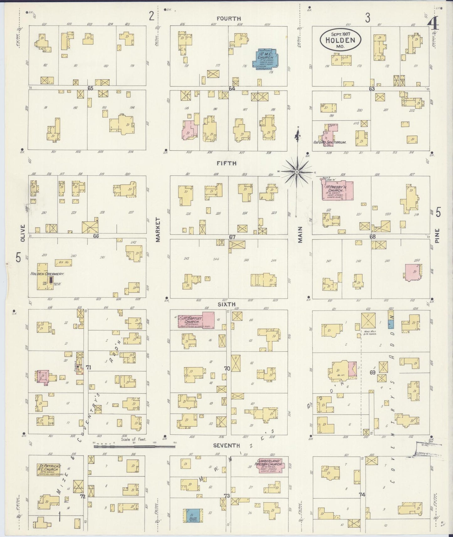 Sanborn Fire Insurance Map from Holden, Johnson County, Missouri (1907), Sheet #0004 - Complete Map Set gallery image, historic Sanborn map, vintage wall art, Missouri Missouri