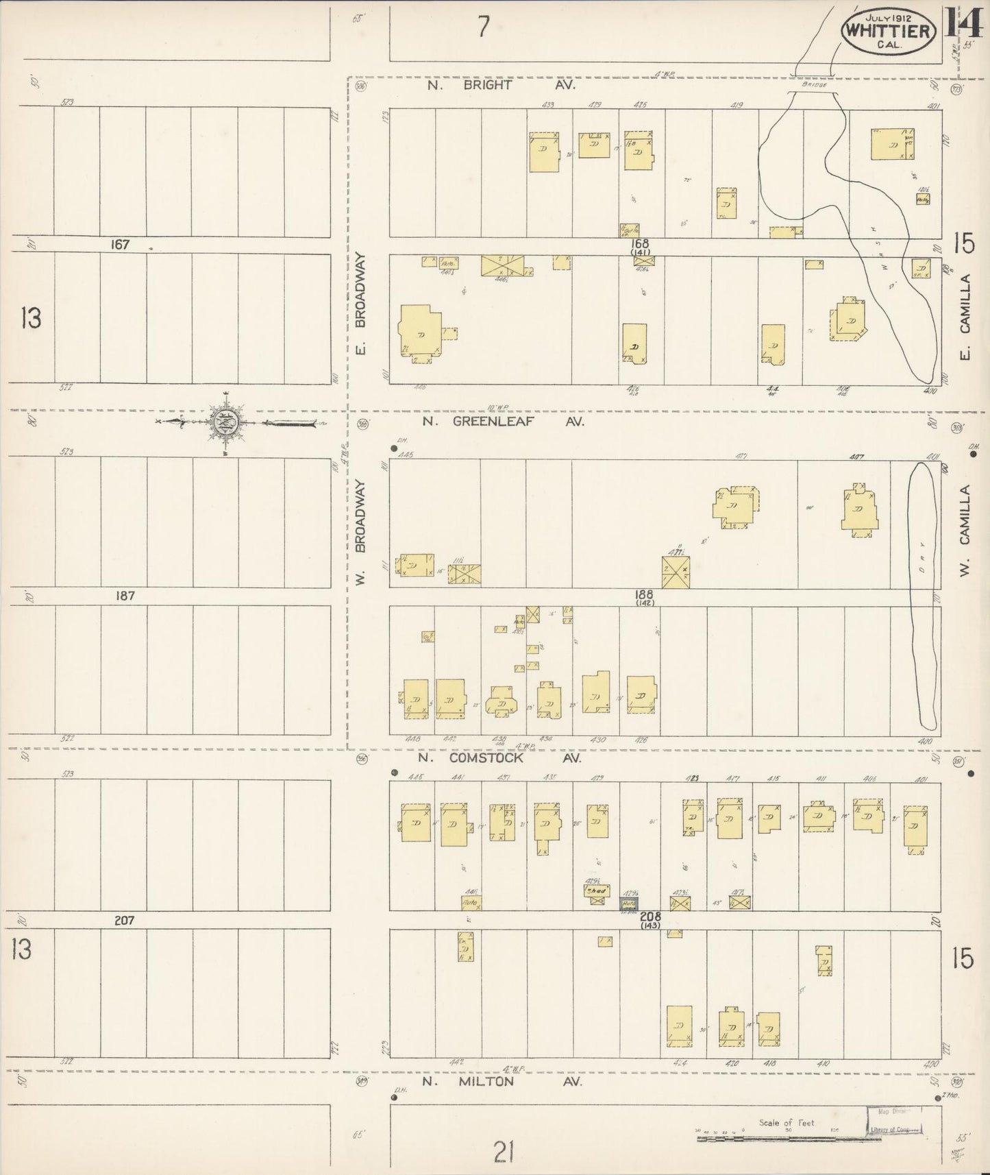 Sanborn Fire Insurance Map from Whittier, Los Angeles County, California (1912), Sheet #0014 - Complete Map Set gallery image, historic Sanborn map, vintage wall art, California California