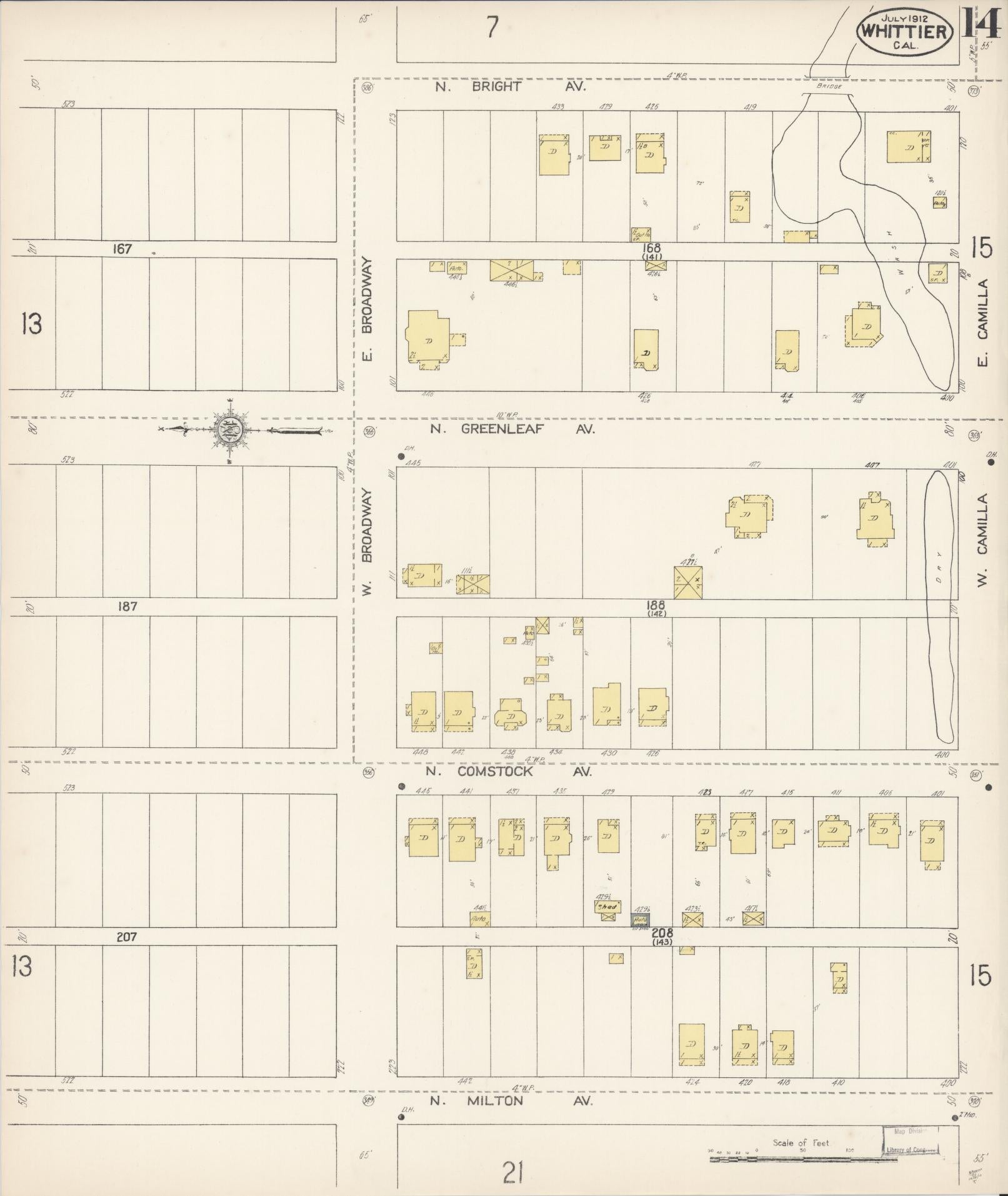 Sanborn Fire Insurance Map from Whittier, Los Angeles County, California (1912), Sheet #0014 - Complete Map Set gallery image, historic Sanborn map, vintage wall art, California California
