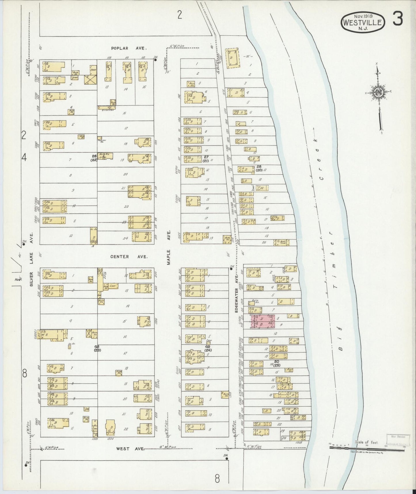 Sanborn Fire Insurance Map from Westville, Gloucester County, New Jersey (1919), Sheet #0003 - Historic Sanborn Fire Insurance Map Print, vintage old map wall art, antique decor, genealogy gift, New Jersey New Jersey map