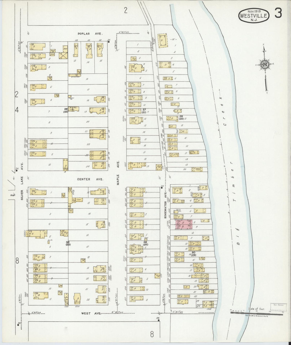 Sanborn Fire Insurance Map from Westville, Gloucester County, New Jersey (1919), Sheet #0003 - Historic Sanborn Fire Insurance Map Print, vintage old map wall art, antique decor, genealogy gift, New Jersey New Jersey map