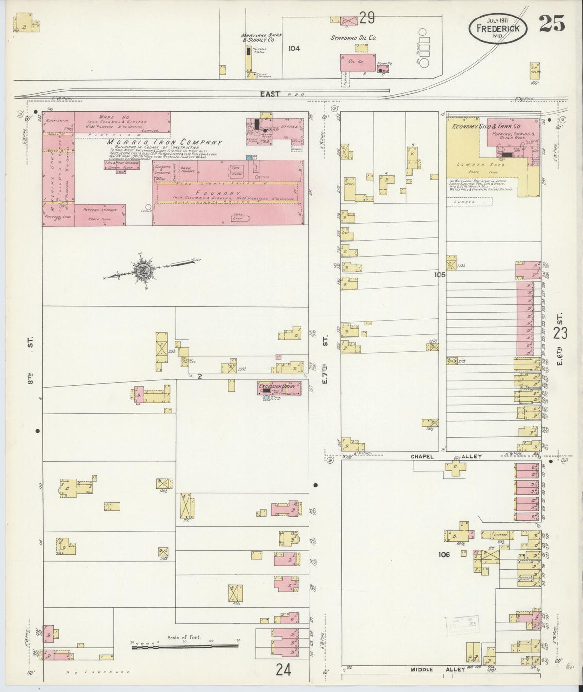 Sanborn Fire Insurance Map from Frederick, Frederick County, Maryland (1911), Sheet #0025 - Historic Sanborn Fire Insurance Map Print, vintage old map wall art, antique decor, genealogy gift, Maryland Maryland map