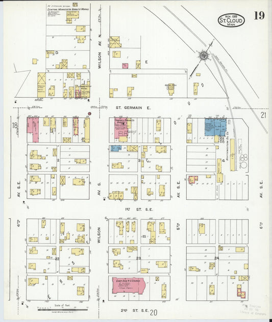 Sanborn Fire Insurance Map from Saint Cloud, Stearns, Benton, and Sherburne Counties, Minnesota (1919), Sheet #0019 - Historic Sanborn Fire Insurance Map Print, vintage old map wall art, antique decor, genealogy gift, Minnesota Minnesota map