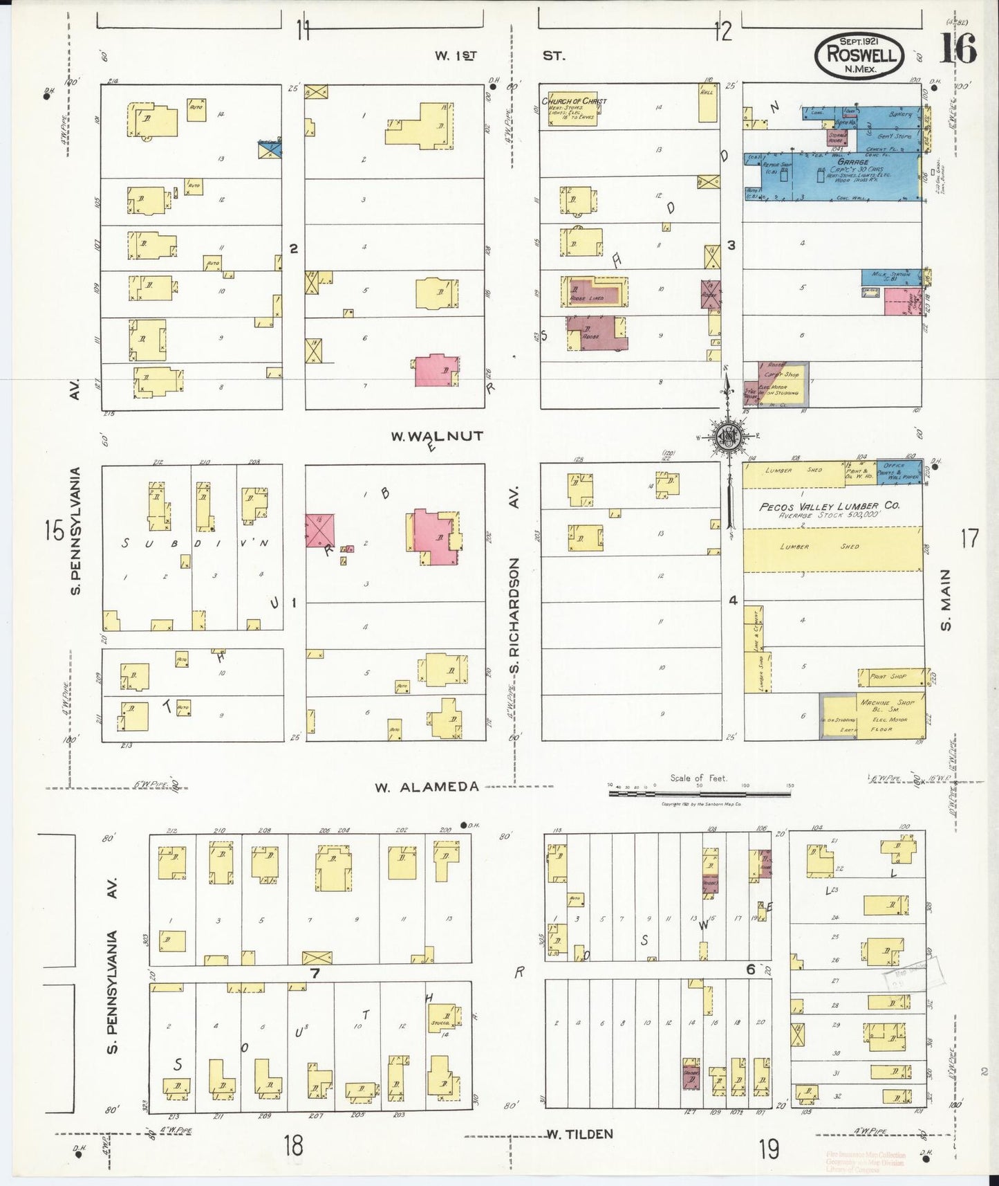 Sanborn Fire Insurance Map from Roswell, Chaves County, New Mexico (1921), Sheet #0016 - Complete Map Set gallery image, historic Sanborn map, vintage wall art, New Mexico New Mexico