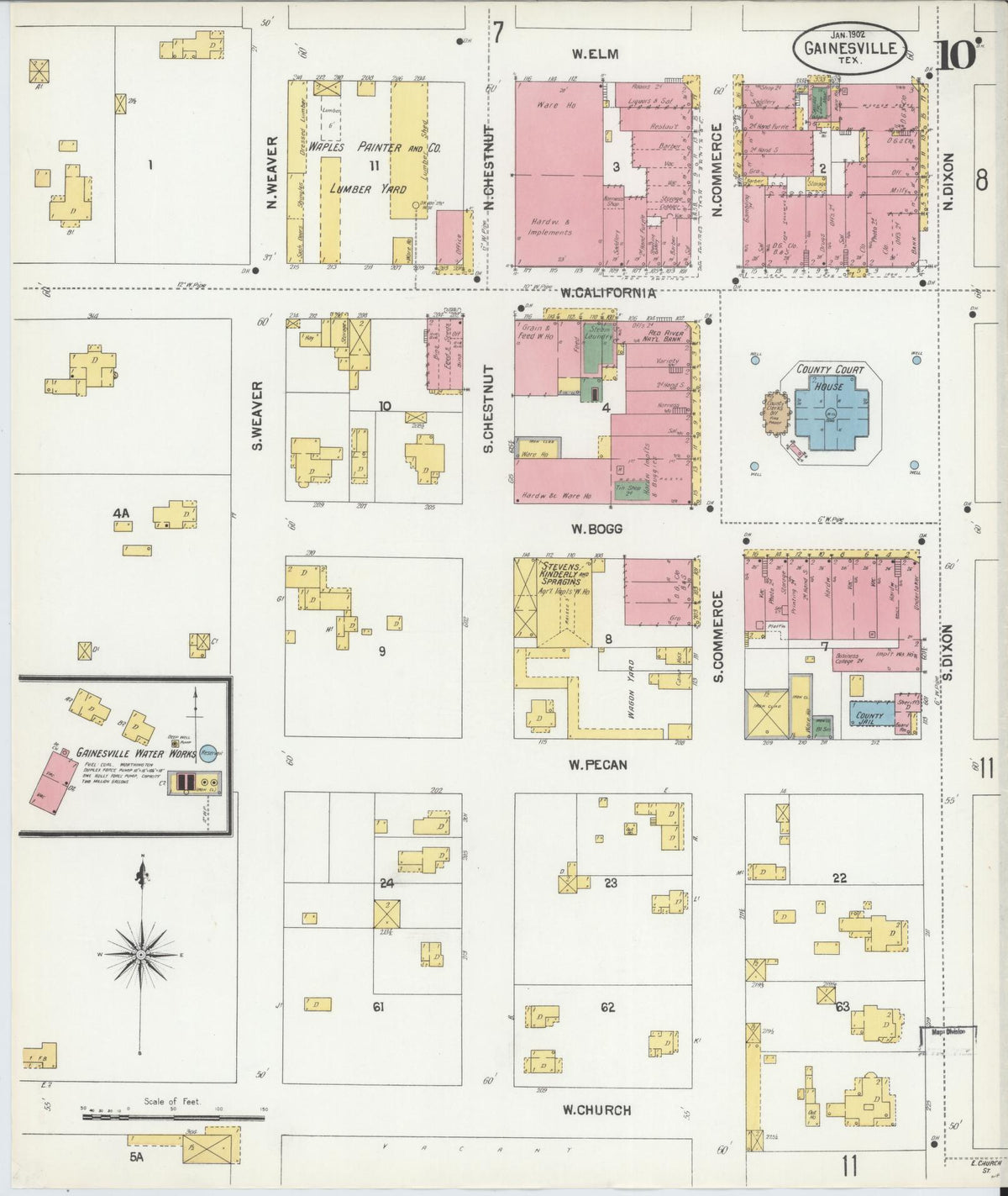 Sanborn Fire Insurance Map from Gainesville, Cooke County, Texas (1902), Sheet #0010 - Complete Map Set gallery image, historic Sanborn map, vintage wall art, Texas Texas