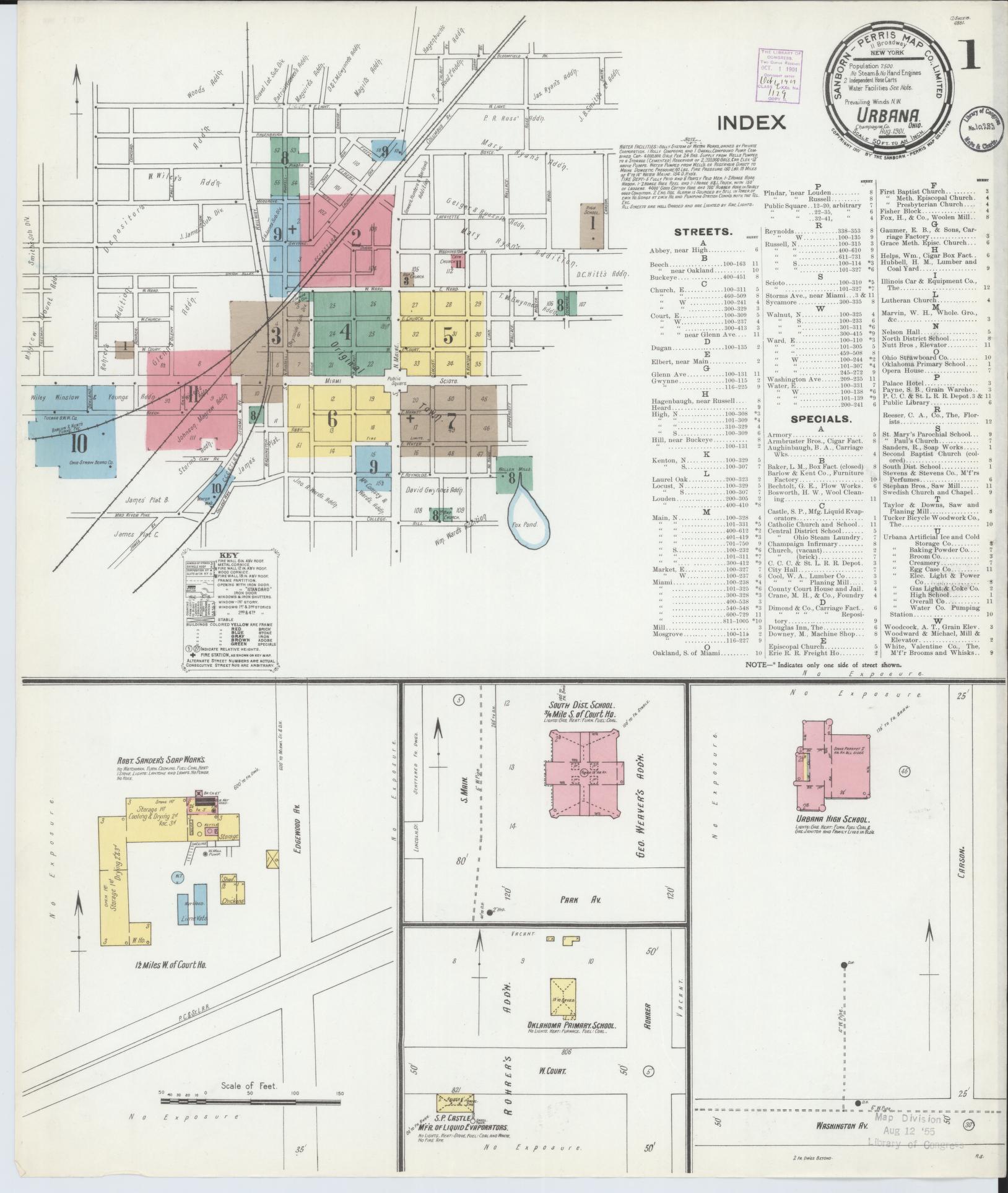 Sanborn Fire Insurance Map from Urbana, Champaign County, Ohio (1901), Sheet #0001 - Complete Map Set gallery image, historic Sanborn map, vintage wall art, Ohio Ohio