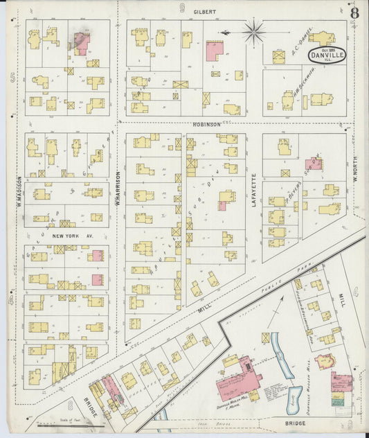 Sanborn Fire Insurance Map from Danville, Vermilion County, Illinois (1895), Sheet #0008 - Historic Sanborn Fire Insurance Map Print, vintage old map wall art, antique decor, genealogy gift, Illinois Illinois map