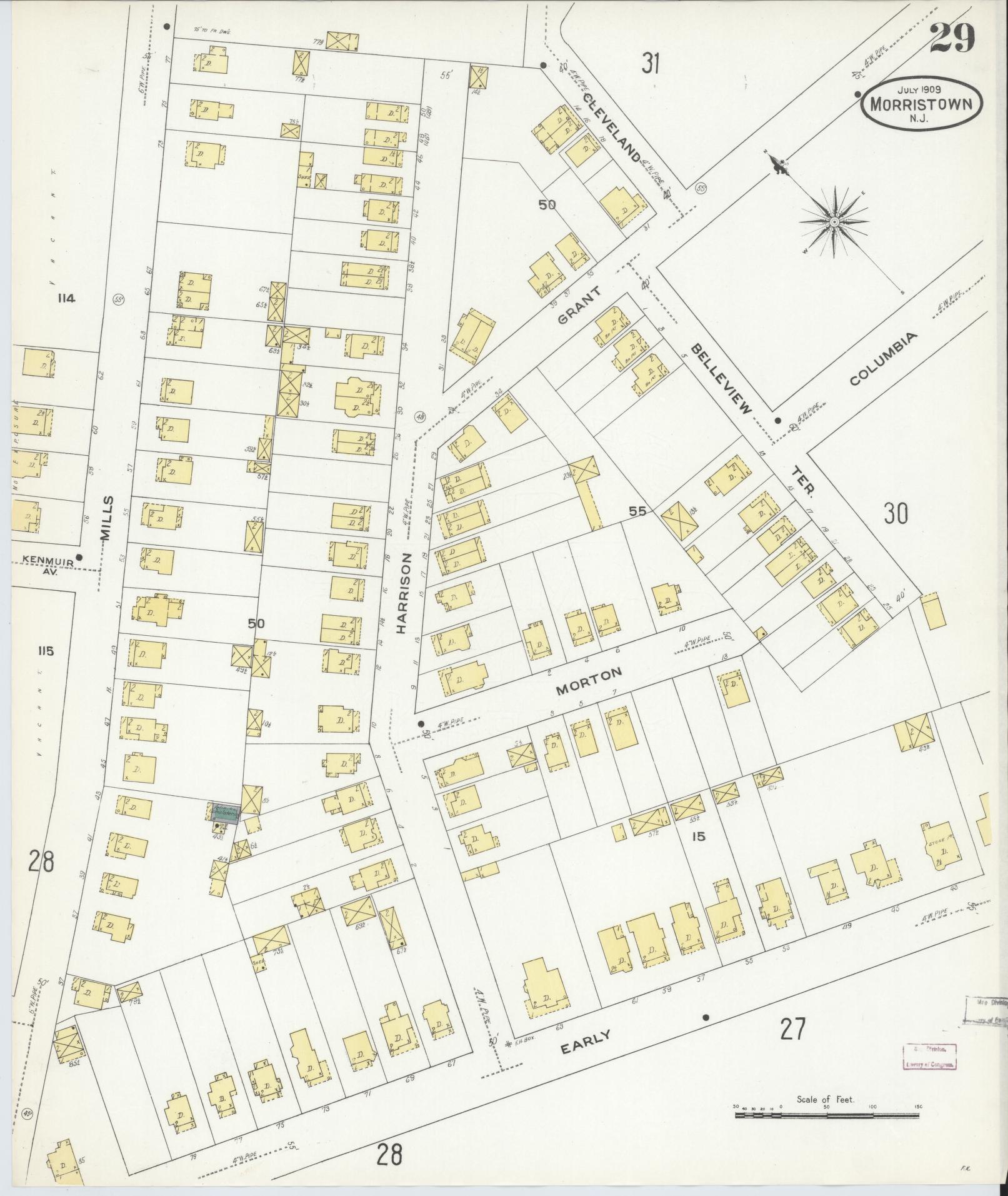 Sanborn Fire Insurance Map from Morristown, Morris County, New Jersey (1909), Sheet #0029 - Complete Map Set gallery image, historic Sanborn map, vintage wall art, New Jersey New Jersey