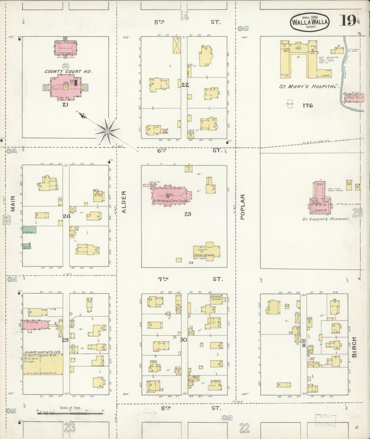 Sanborn Fire Insurance Map from Walla Walla, Walla Walla County, Washington (1894), Sheet #0019 - Historic Sanborn Fire Insurance Map Print, vintage old map wall art, antique decor, genealogy gift, Washington Washington map