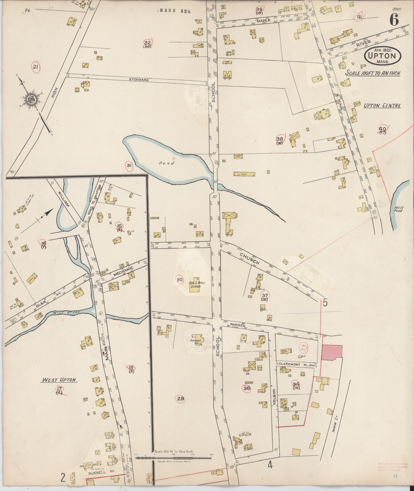 Sanborn Fire Insurance Map from Upton, Worcester County, Massachusetts (1945), Sheet #0006 - Complete Map Set gallery image, historic Sanborn map, vintage wall art, Massachusetts Massachusetts