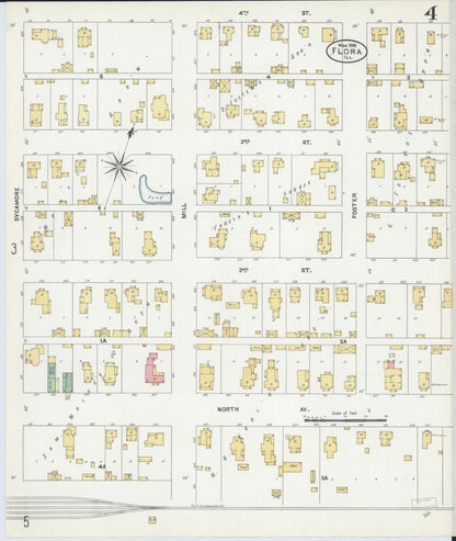 Sanborn Fire Insurance Map from Flora, Clay County, Illinois (1906), Sheet #0004 - Complete Map Set gallery image, historic Sanborn map, vintage wall art, Illinois Illinois
