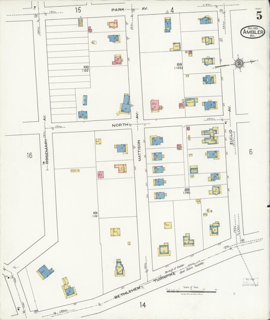 Sanborn Fire Insurance Map from Ambler, Montgomery County, Pennsylvania (1921), Sheet #0005 - Historic Sanborn Fire Insurance Map Print, vintage old map wall art, antique decor, genealogy gift, Pennsylvania Pennsylvania map
