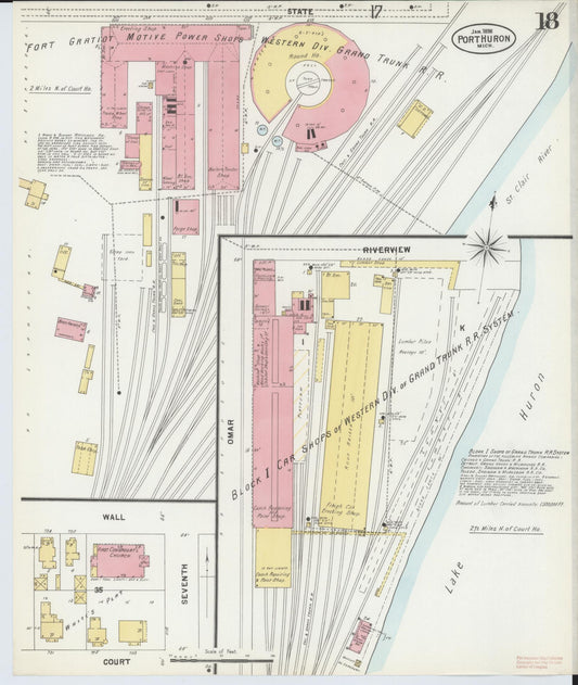 Sanborn Fire Insurance Map from Port Huron, Saint Clair County, Michigan (1898), Sheet #0018 - Historic Sanborn Fire Insurance Map Print, vintage old map wall art, antique decor, genealogy gift, Michigan Michigan map
