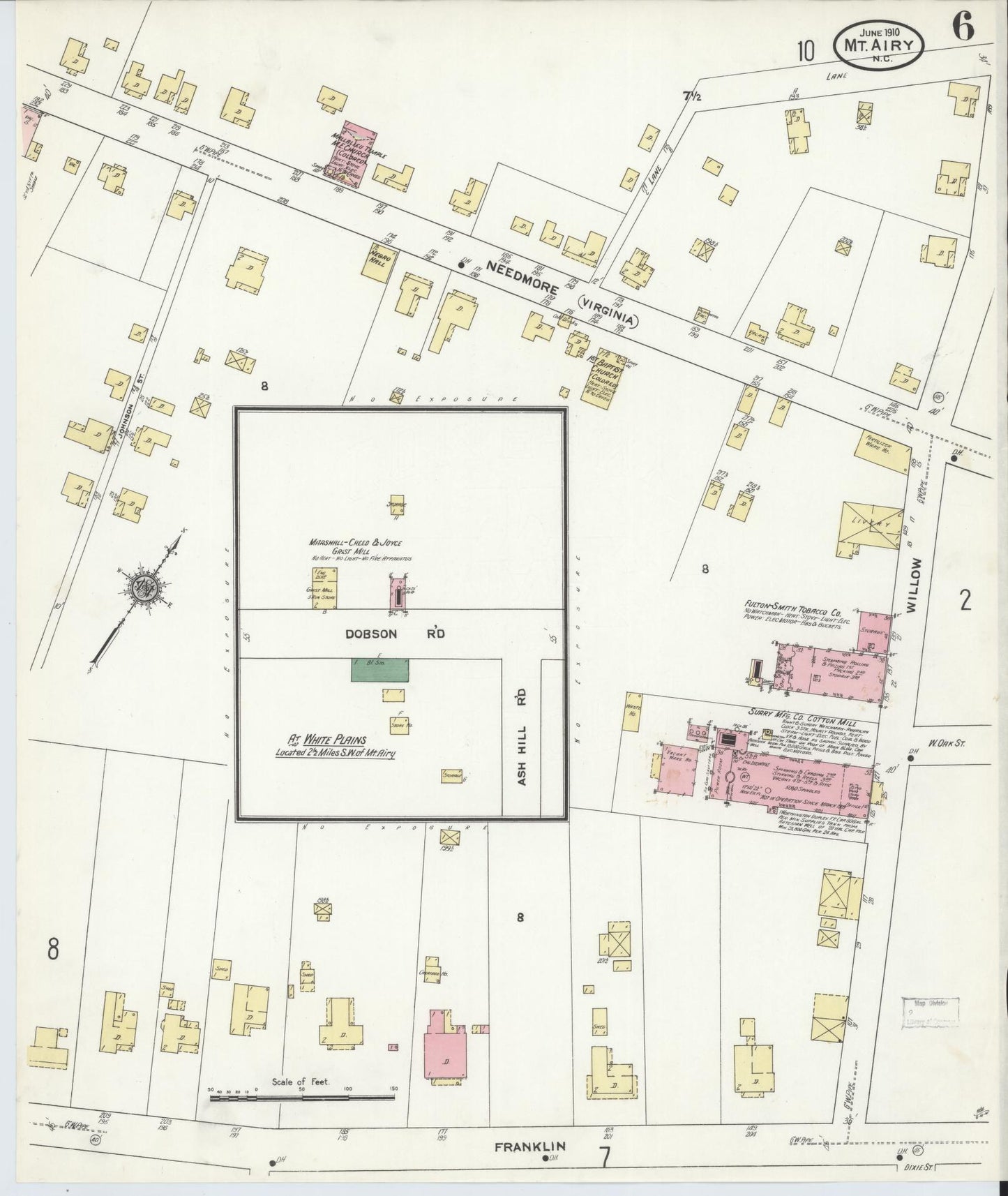 Sanborn Fire Insurance Map from Mount Airy, Surry County, North Carolina (1910), Sheet #0006 - Complete Map Set gallery image, historic Sanborn map, vintage wall art, North Carolina North Carolina