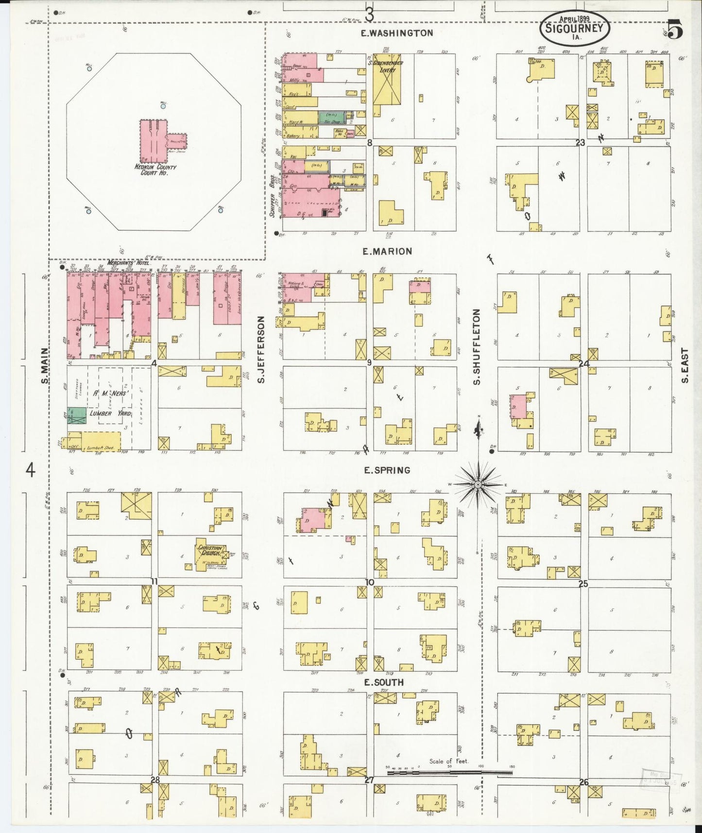 Sanborn Fire Insurance Map from Sigourney, Kiokuk County, Iowa (1899), Sheet #0005 - Historic Sanborn Fire Insurance Map Print, vintage old map wall art