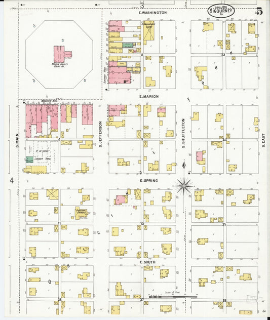 Sanborn Fire Insurance Map from Sigourney, Kiokuk County, Iowa (1899), Sheet #0005 - Historic Sanborn Fire Insurance Map Print, vintage old map wall art