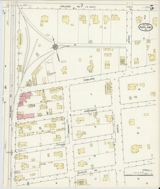 Sanborn Fire Insurance Map from Ashland, Hanover County, Virginia (1913), Sheet #0005 - Historic Sanborn Fire Insurance Map Print, vintage old map wall art, antique decor, genealogy gift, Virginia Virginia map